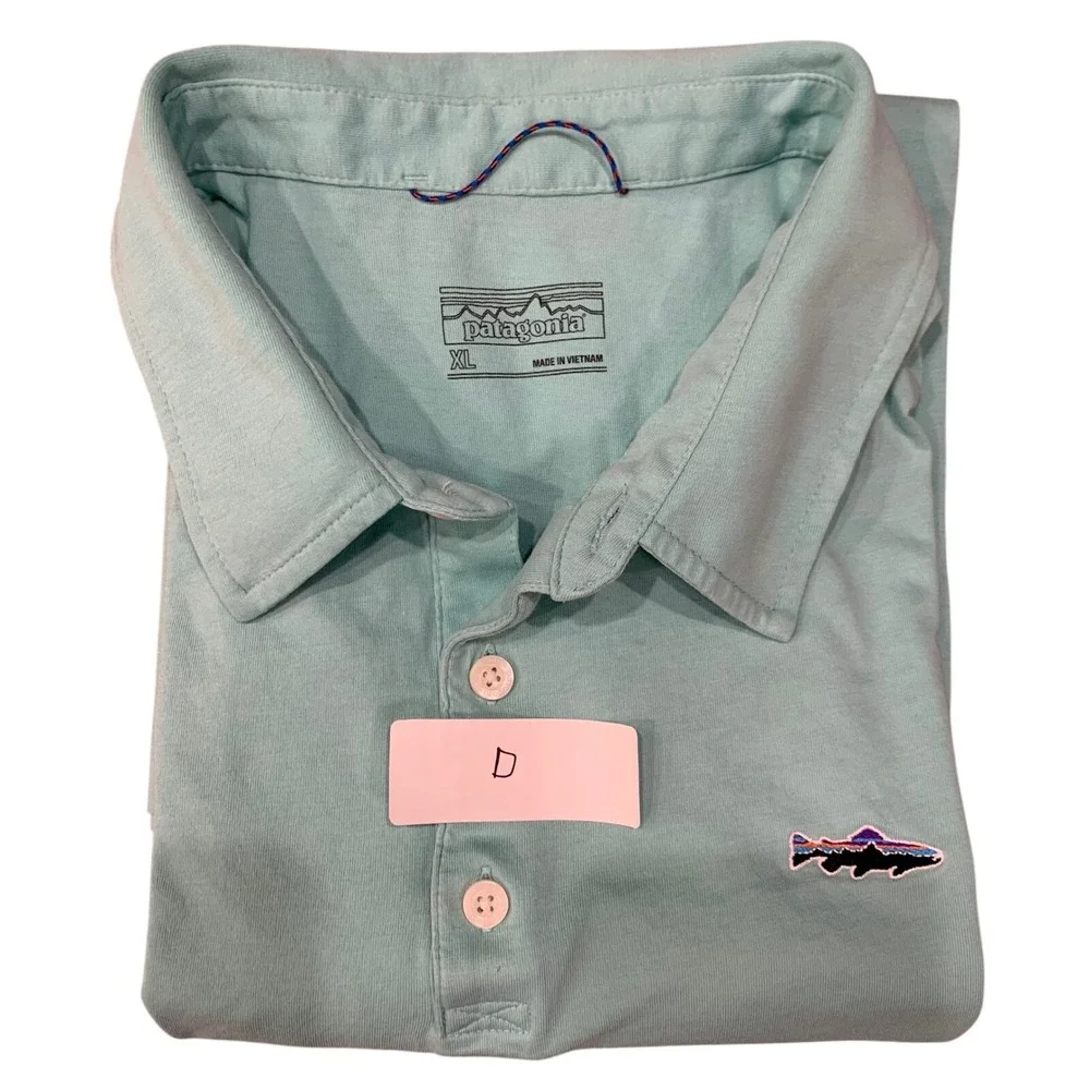Patagonia‎ Polo Shirt Fish Logo Short Sleeve Casual Top XL Men's Blue